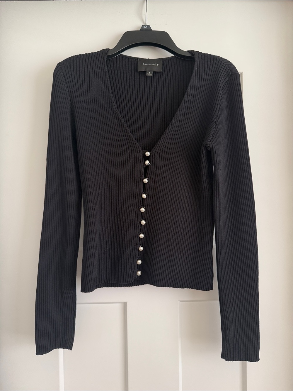 Line & dot pearl cardigan long sleeve shirt